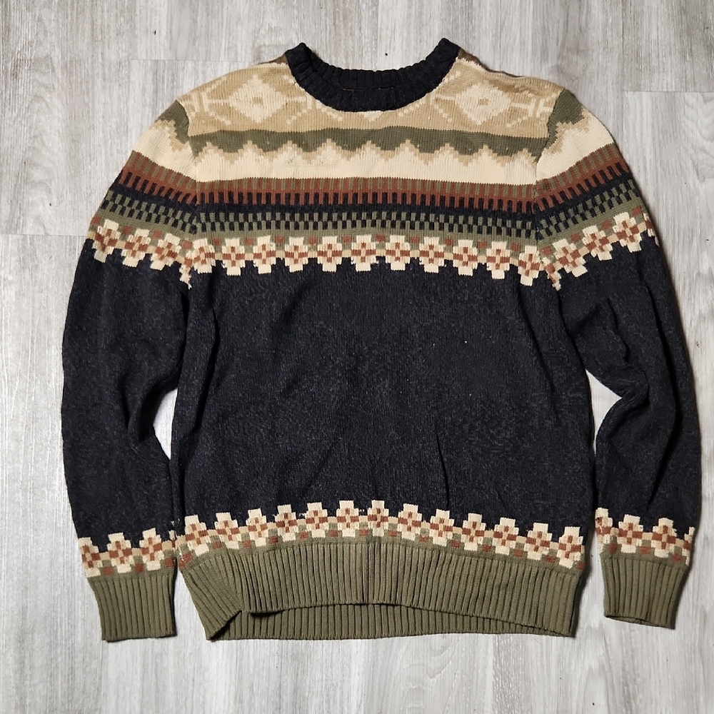 Cotton On Black and Olive Patterned Crewneck Sweater